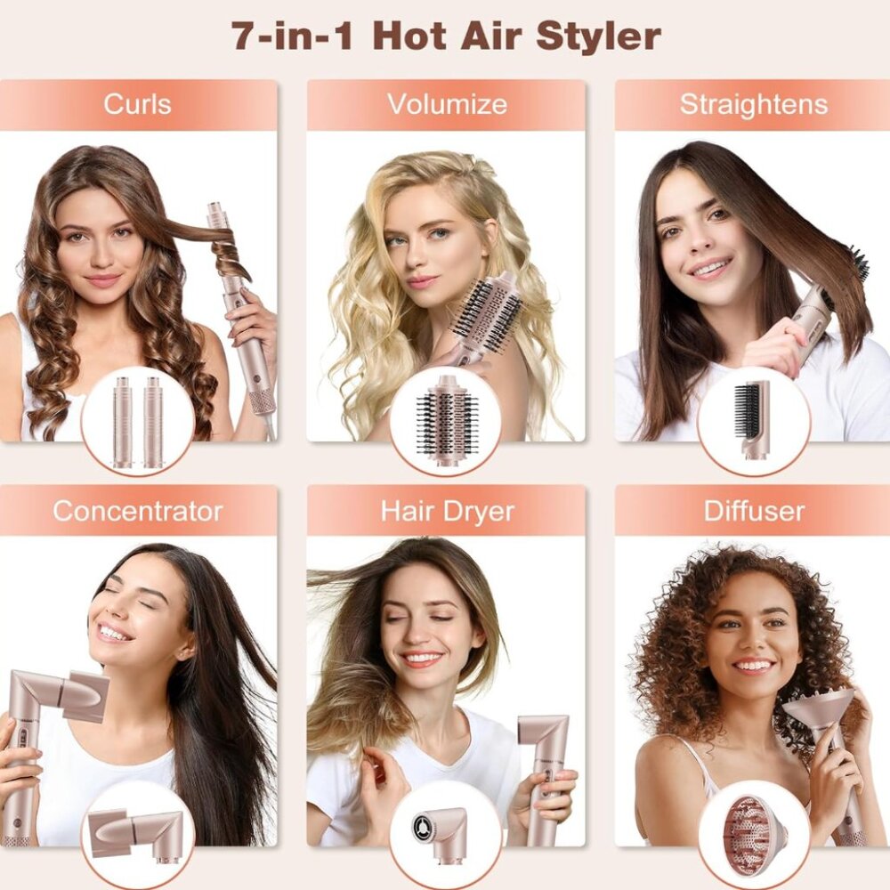 7 MAGIC || 7-in-1 Hair Styling Tools Dryer Brush Air Wrap attachments case - NEW - Picture 8 of 9